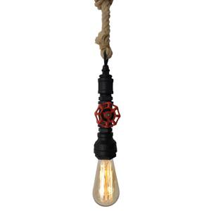 Vintage függő lámpa kenderkötéllel - fekete