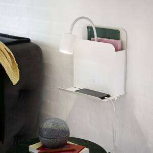 Romi fali lámpa polccal és USB-vel, fehér