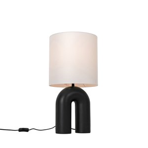 Fekete asztali lámpa fehér vászonbúrával - Lotti
