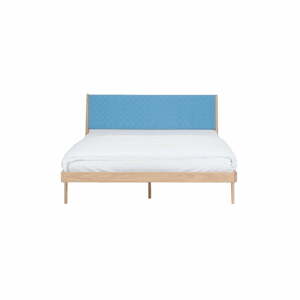 Fawn tömör tölgyfa ágy kék fejtámlával, 140 x 200 cm - Gazzda