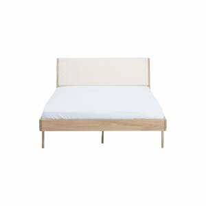 Fawn tömör tölgyfa ágy fehér fejtámlával, 160 x 200 cm - Gazzda
