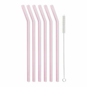 6 db-os rózsaszín üveg szívószáll készlet, hosszúság 23 cm - Vialli Design