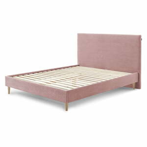 Anja Light rózsaszín kordbársony kétszemélyes ágy, 180 x 200 cm - Bobochic Paris