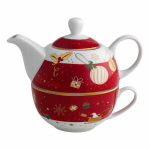 Alleluia porcelán teáskanna csészével karácsonyi mintával, hossz 15 cm - Brandani