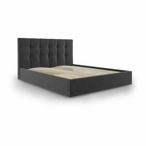 Nerin sötétszürke bársony kétszemélyes ágy, 140 x 200 cm - Mazzini Beds