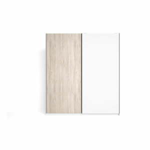 Fehér ruhásszekrény tölgyfa dekorral, tolóajtókkal 182x200 cm Sahara - Marckeric