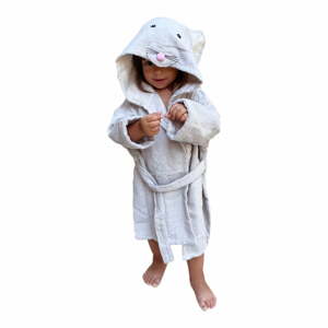 Fehér-szürke pamut gyerek fürdőköpeny L Mouse - Rocket Baby