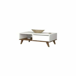 Fehér dohányzóasztal borovi fenyő dekorral 56x120 cm Mira – Gauge Concept