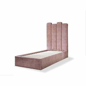 Rózsaszín kárpitozott egyszemélyes ágy tárolóhellyel ágyráccsal 90x200 cm Dreamy Aurora – Miuform