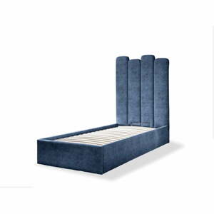 Kék kárpitozott egyszemélyes ágy tárolóhellyel ágyráccsal 90x200 cm Dreamy Aurora – Miuform