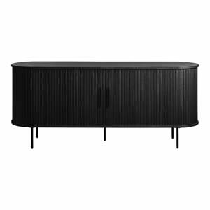 Fekete alacsony komód tolóajtóval, tölgyfa dekorral 76x180 cm Nola – Unique Furniture