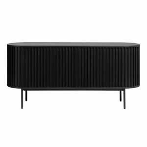 Fekete alacsony komód tolóajtóval, tölgyfa dekorral 73x160 cm Siena – Unique Furniture
