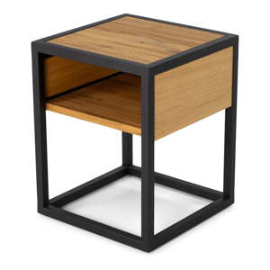 Fekete-natúr színű éjjeliszekrény polcokkal tölgyfa asztallappal Diva – Spinder Design