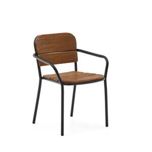 Fekete-barna tömörfa-fém kerti szék Algueret – Kave Home