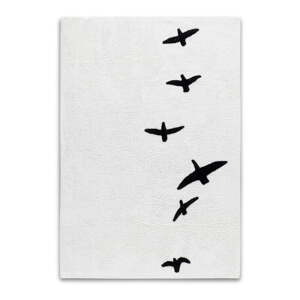 Fekete-fehér kézzel szőtt szőnyeg madár motívummal, 120 x 170 cm - HF Living