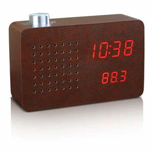 Radio Click Clock sötétbarna ébresztőóra piros LED kijelzővel és rádióval - Gingko